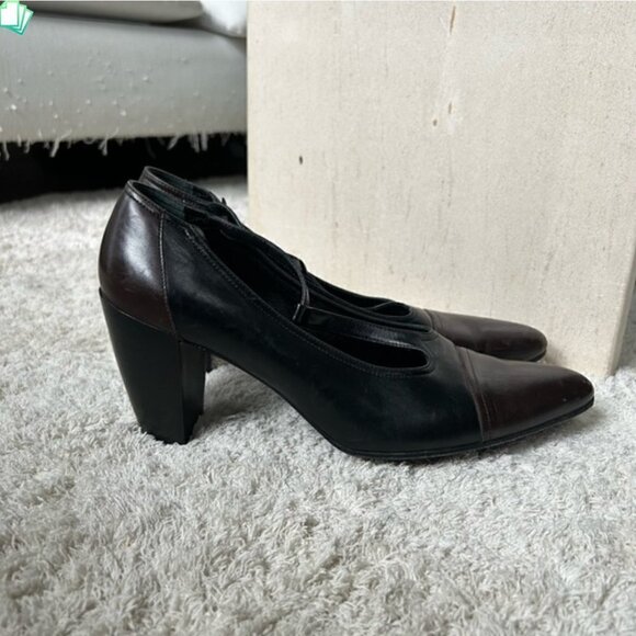 Vintage Robert Clergerie Black Brown Pointed Toe Ankle Strap Heels 10.5 - Picture 3 of 11